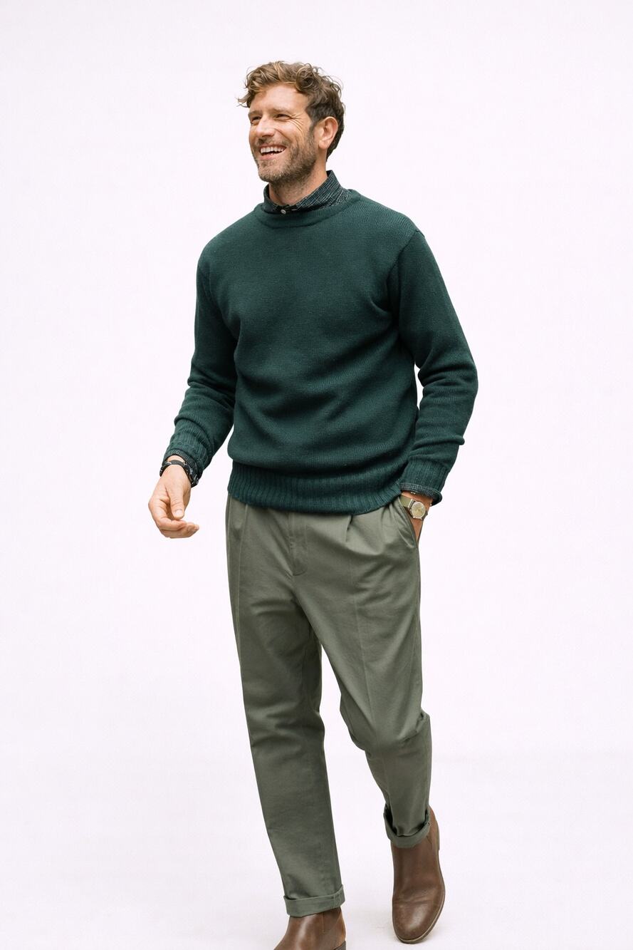 OOBE Brand McClain Crew Merino Wool Sweater Deep Forest Mens Size Medium New